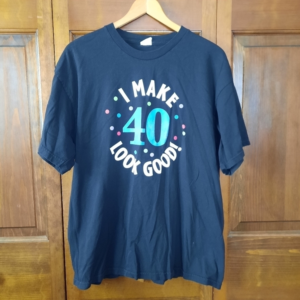Humorous 40th birthday gag gift black graphic t-shirt unisex size XL